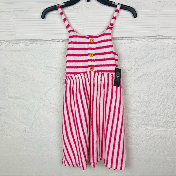 NWT VINCE CAMUTO white & pink striped button front summer dress girls size 10 - Picture 1 of 13